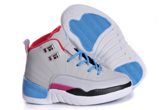 Air Jordan 12 Blanc Bleu Rose Enfant