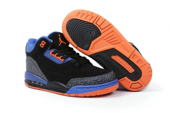 Air Jordan 3 Noir Bleu Orange Enfant