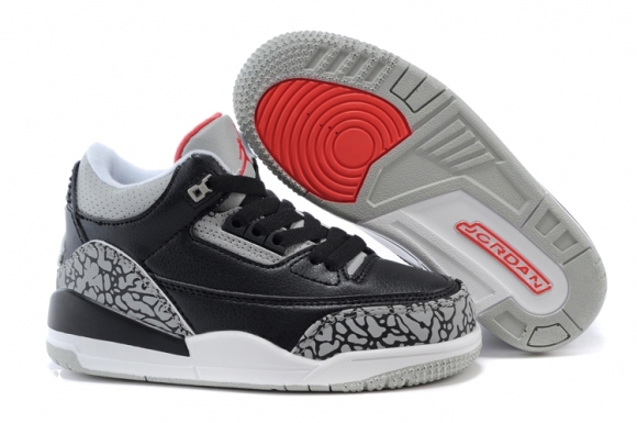 Air Jordan 3 Noir Gris Blanc Enfant