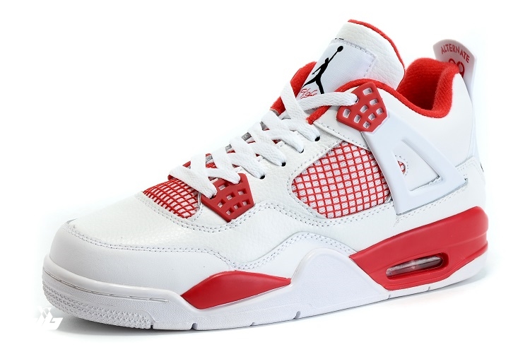 Achat / Vente Air Jordan 4 Blanc Rouge Chaussure de Basket Pas Cher