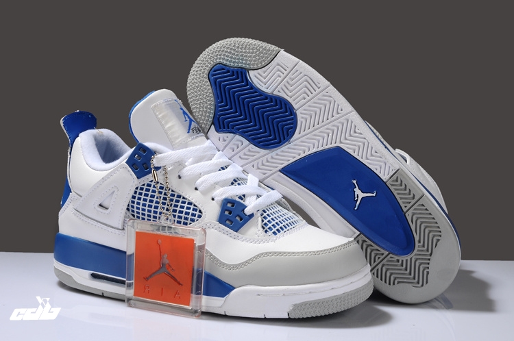 Achat / Vente Air Jordan 4 Bleu Blanc Chaussure de Basket Pas Cher