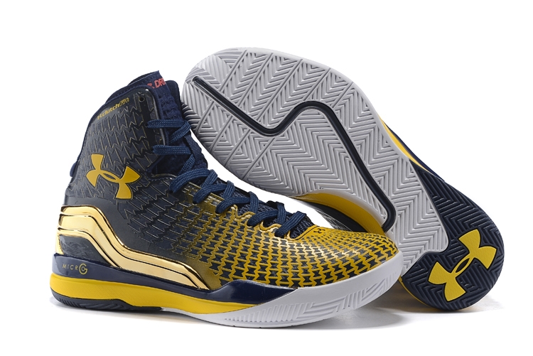 Achat / Vente Under Armour Curry 2 Or Bleu Chaussure de Basket Pas Cher